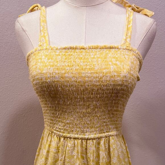 Japna Butter Yellow Floral Smocked Midi Dress Boho Sundress Cottagecore Small - Picture 3 of 6